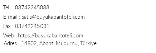 Byk Abant Hotel telefon numaralar, faks, e-mail, posta adresi ve iletiim bilgileri
